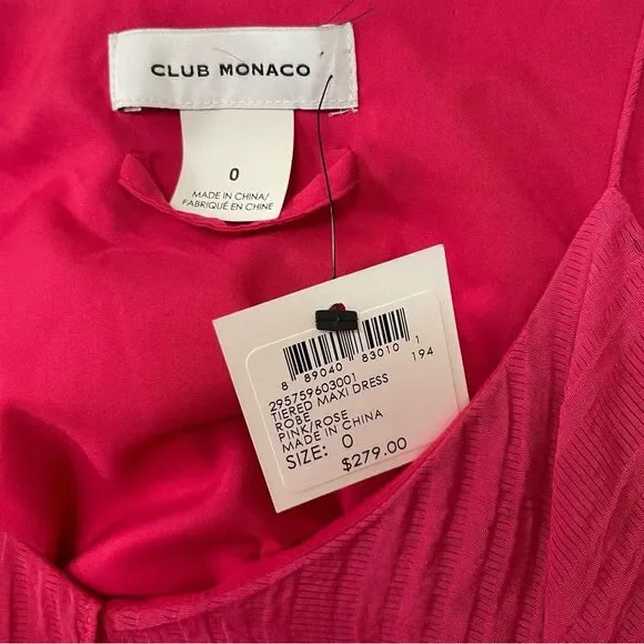 CLUB MONACO Tiered Maxi Dress spaghetti straps neck slip pink rose layered dress - Picture 3 of 9